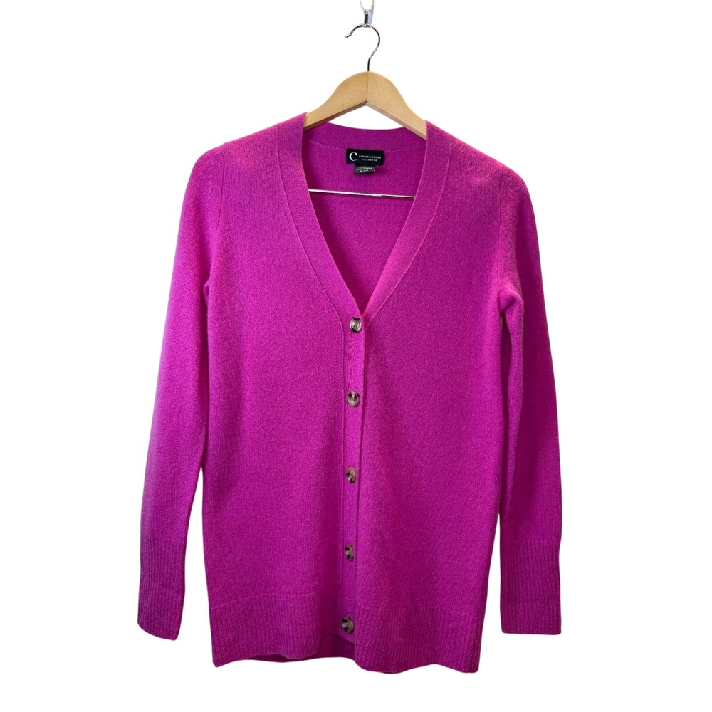 C by Bloomingdale's Cashmere Cardigan Women XS Pink V-Neck 2-Ply Soft Knit